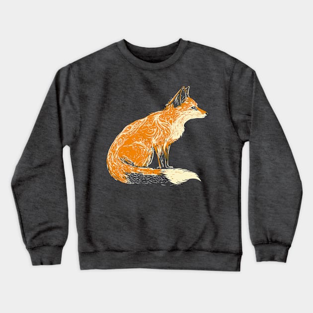 linocut fox Crewneck Sweatshirt by kharmazero